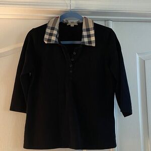Burberry Black Blouse with Checkered Collar